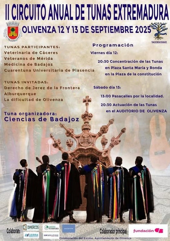 El II Circuito Anual de Tunas de Extremadura se celebrará en el Auditorio Municipal