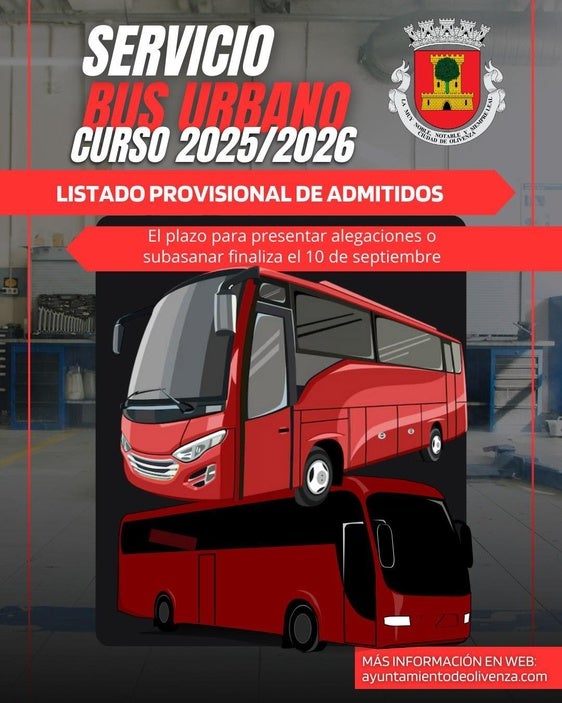 Publicado el listado provisional de admitidos en el servicio de transporte escolar de Olivenza