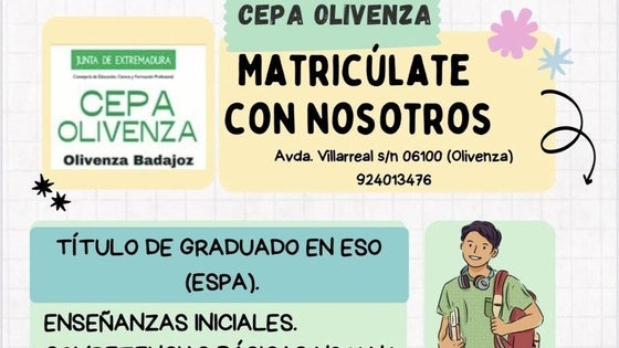 Ya se pueden formalizar las matrículas para el curso 2025/26 en el CEPA Olivenza