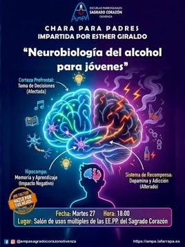 El AMPA del Sagrado Corazón organiza una charla sobre la neurobiología del alcohol en jóvenes