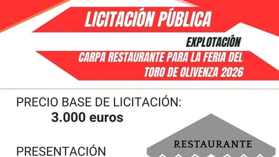 El Ayuntamiento licita la explotación de la carpa municipal de restauración para la Feria del Toro 2026