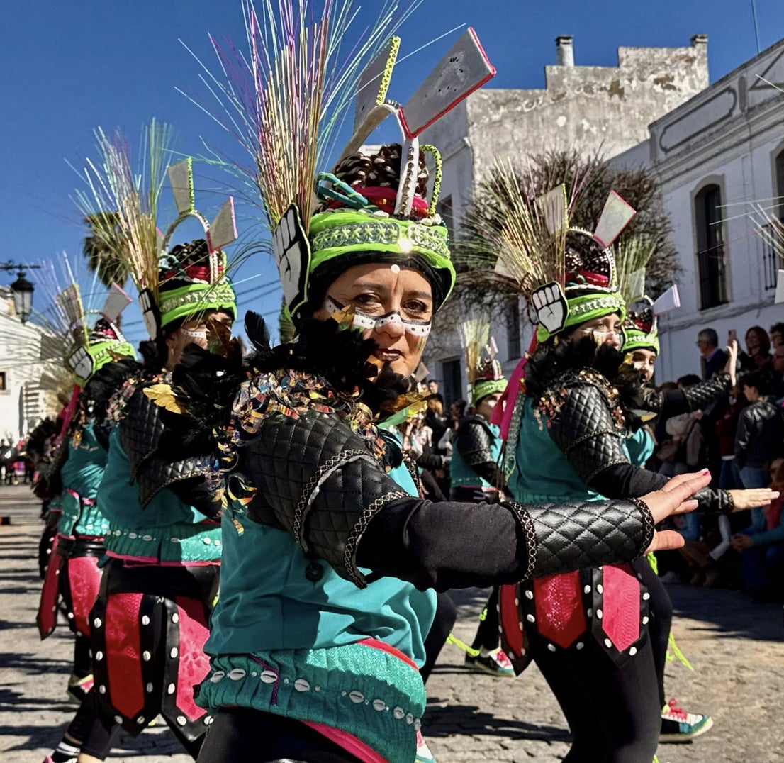 El gran desfile de comparsas llena de alegría y color las calles de Olivenza