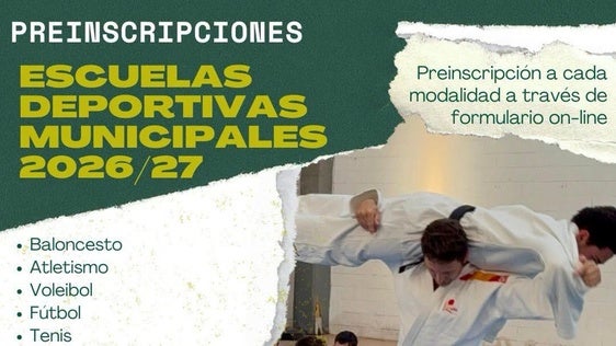 Abierta la preinscripción para las Escuelas Municipales Deportivas del curso 2026/2027