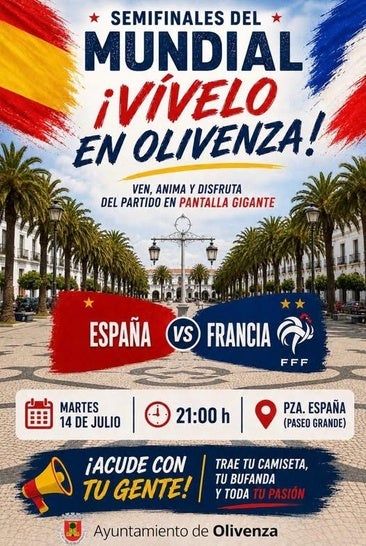 Olivenza instalará una pantalla gigante para seguir en directo las semifinales del Mundial