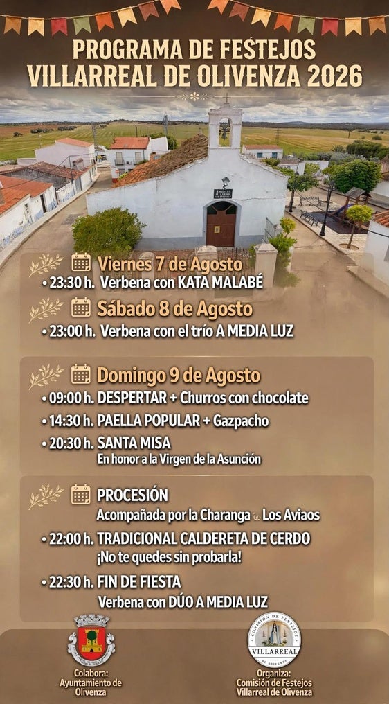 Villarreal de Olivenza celebrará las fiestas en honor a la Virgen de la Asunción