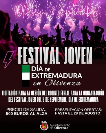 Olivenza licita la cesión del Recinto Ferial para celebrar el Festival Joven del Día de Extremadura