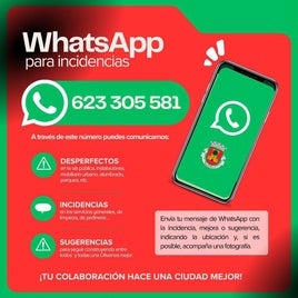 El Ayuntamiento habilita un WhatsApp para comunicar incidencias y propuestas de mejora