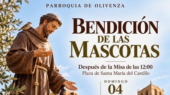 Olivenza bendecirá a las mascotas en la celebración por San Francisco de Asís