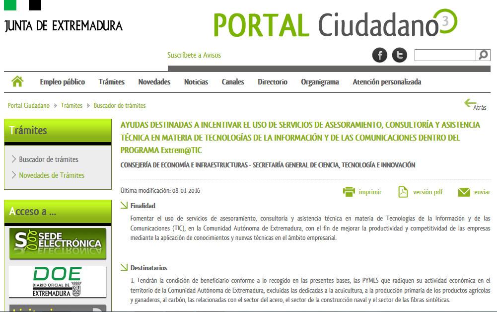 Convocadas las ayudas Extrem@TIC para el desarrollo tecnológico de pymes extremeñas