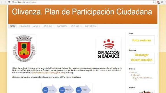 Imagen del blog del I Plan de Participación Ciudadana de Olivenza. 
