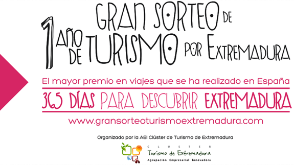 Imagen promocional del gran sorteo de un año de turismo por Extremadura impulsado por el AEI Clúster de Turismod e Extremadura. 
