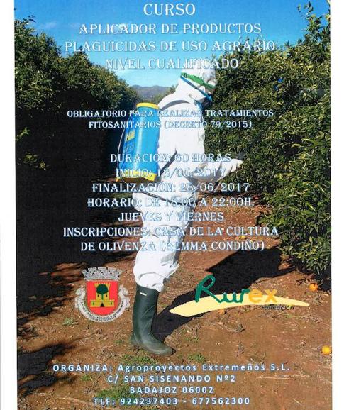 Cartel del curso sobre el uso de productos plaguicidas. 