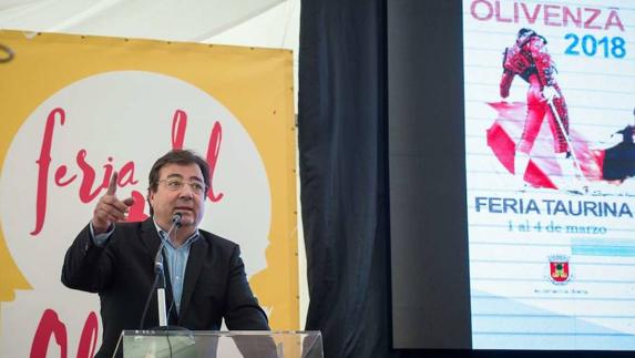 Fernández Vara, durante su intervención en la inauguración de la Feria. CEDIDA