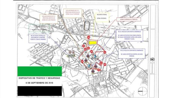 Plano del dispositivo de seguridad del Día de Extremadura en Oliveza. 