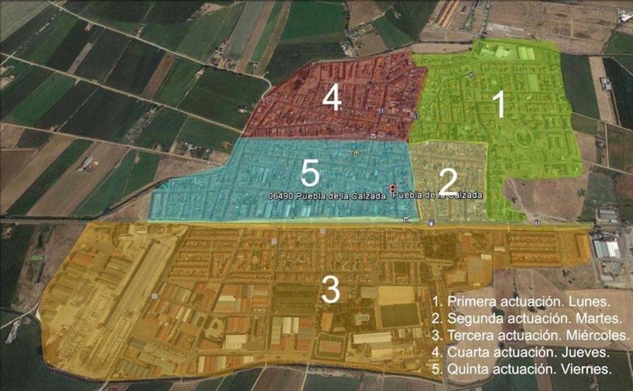 Las diferentes zonas donde se ha llevado acabo la actuación de desinfección. 