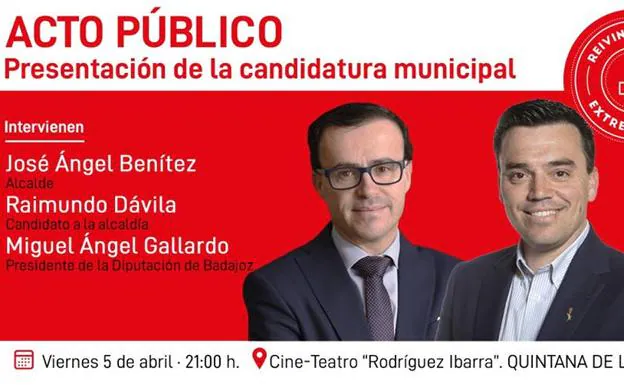 La agrupación del PSOE de Quintana presenta esta noche su candidatura municipal