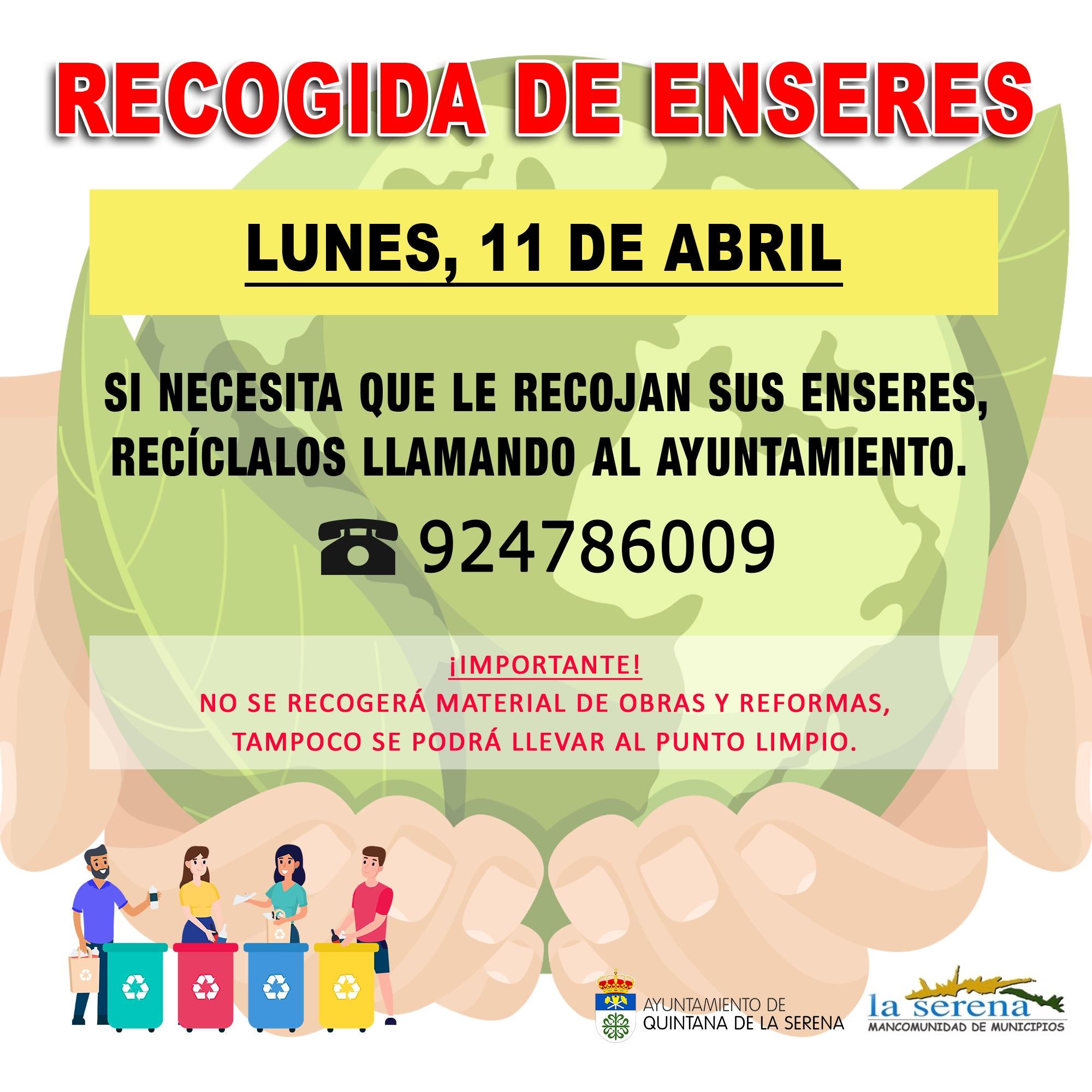 Nuevo servicio de recogida de enseres en la localidad el lunes, 11 de abril