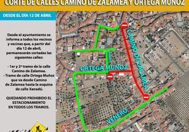 La calle Camino Zalamea y Ortega Muñoz cortada por obras