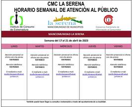 Horario semanal de Atención al público de CMC La Serena