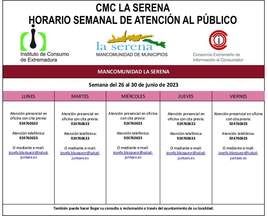 Horario semanal de Atención al público de CMC La Serena