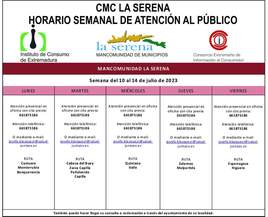 Horario semanal de Atención al público de CMC La Serena