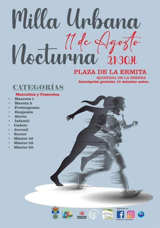 La milla urbana nocturna será el viernes 11 de agosto en el Parque de la Ermita