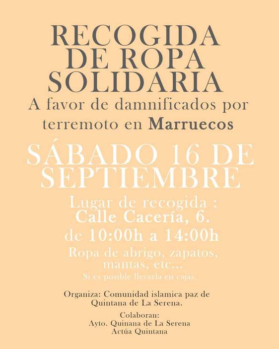 Quintana acoge una recogida solidaria de ropa a favor de los damnificados en Marruecos