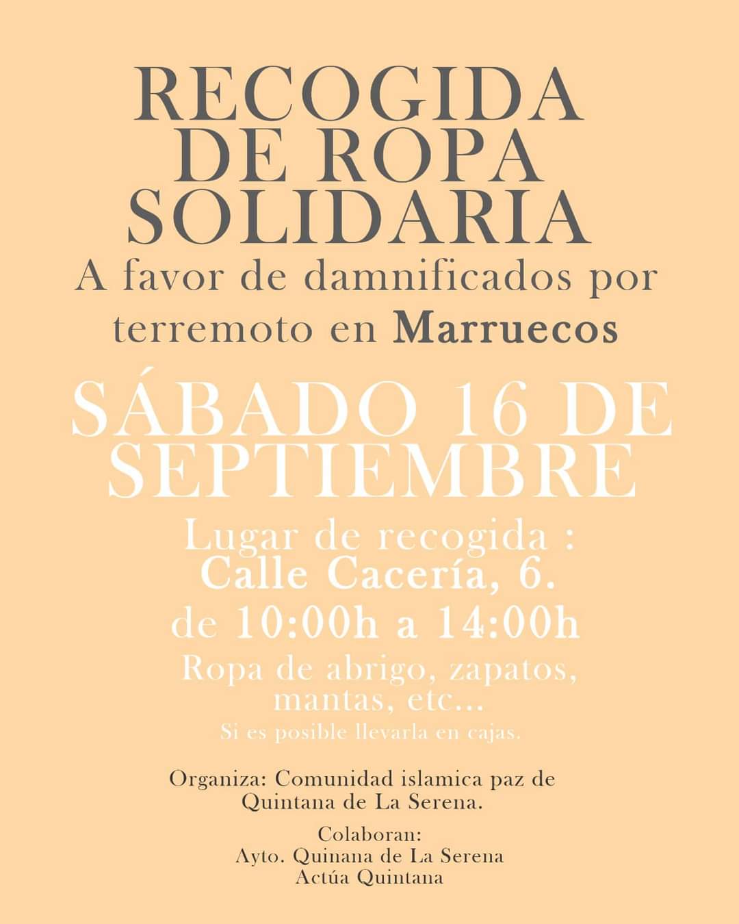 Quintana acoge una recogida solidaria de ropa a favor de los damnificados en Marruecos