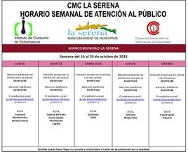 Horario semanal de Atención al público de CMC La Serena