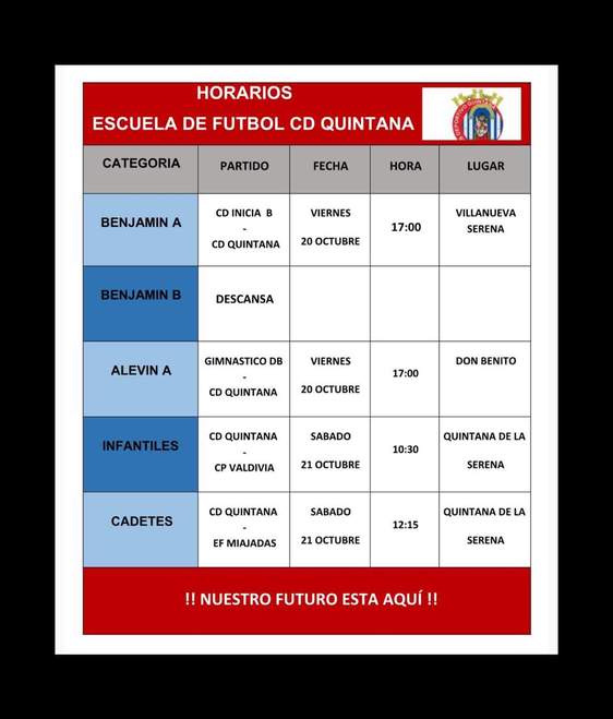 La cantera de CD Quintana jugarán este fin de semana 4 partidos