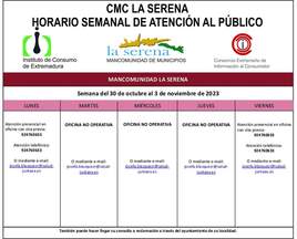 Horario semanal de Atención al público de CMC La Serena
