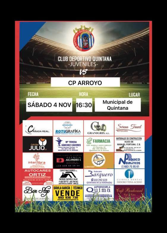 El CD Quintana Juvenil recibe al CP Arroyo en el Municipal de Quintana