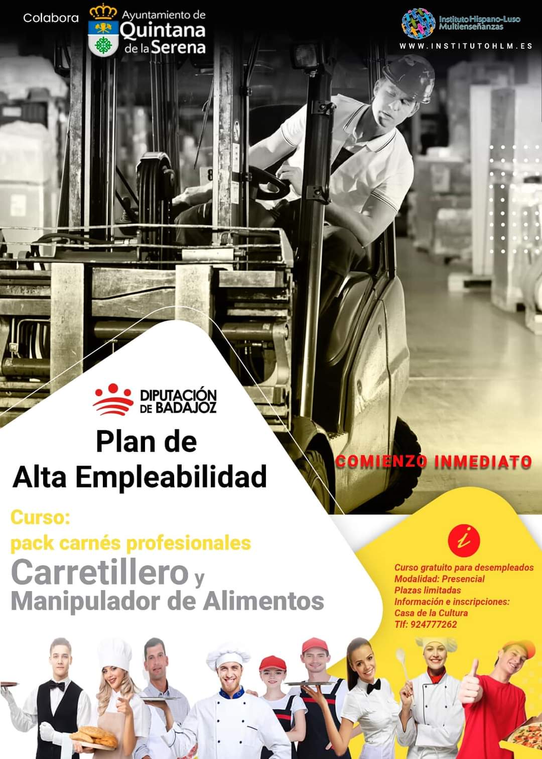 El Ayuntamiento anuncia el comienzo del curso de carretillero y manipulador de alimentos