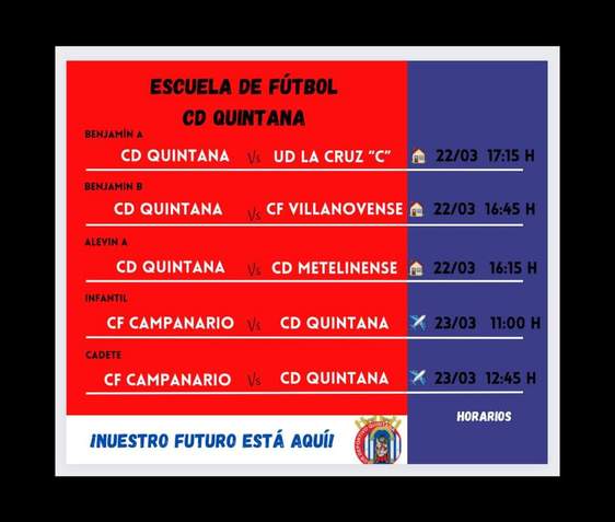 La cantera de CD Quintana jugará este fin de semana cinco partidos