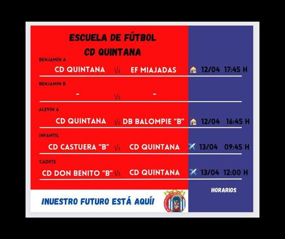 La cantera de CD Quintana jugará este fin de semana cuatro partidos