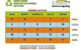 Horario del punto limpio para el mes de mayo
