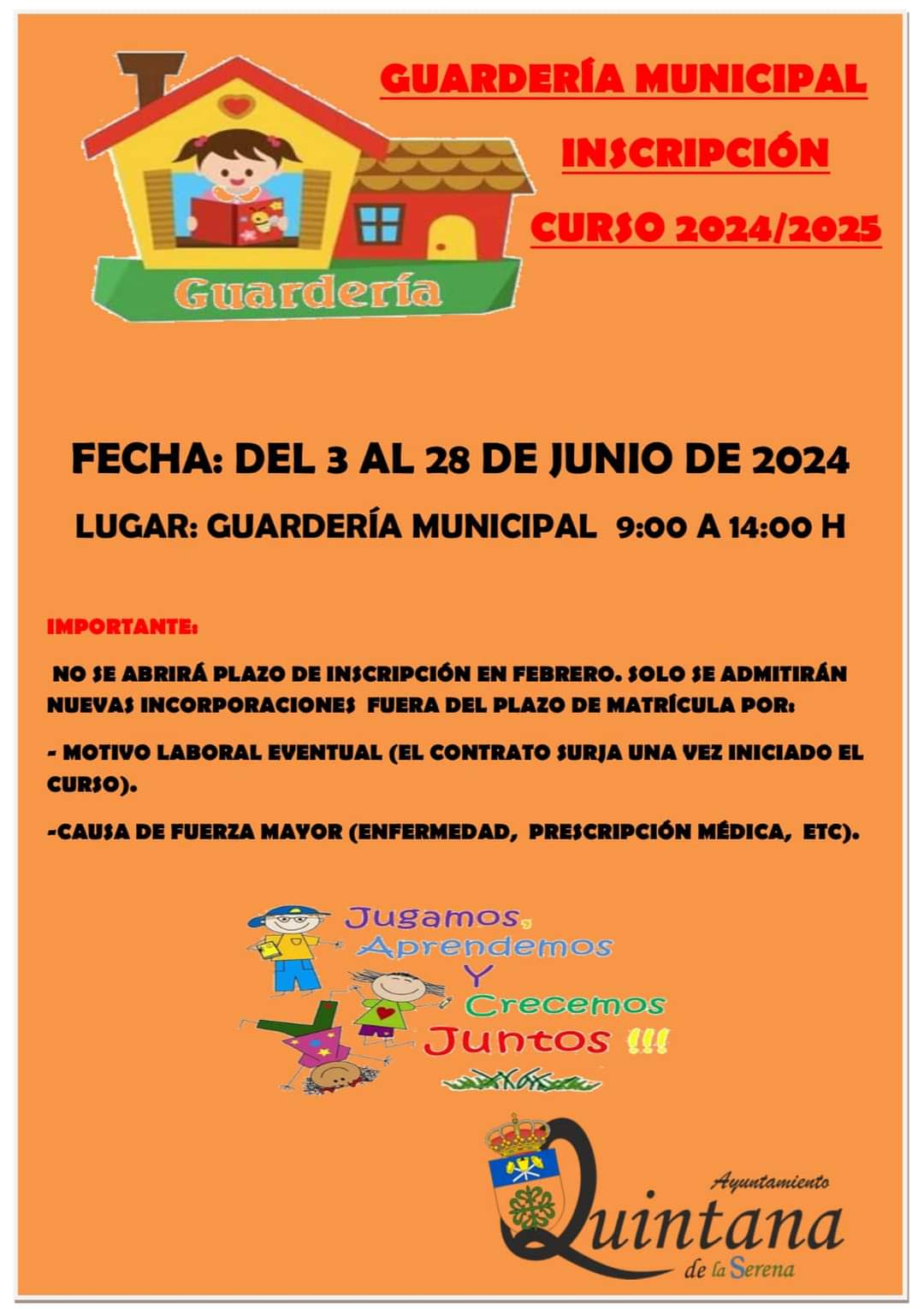 Abierto el plazo de inscripción para realizar la inscripción a la Guardería Municipal