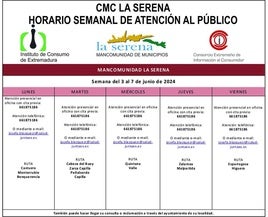 Horario semanal de Atención al público de CMC La Serena
