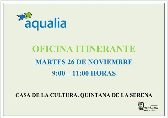 Aqualia informa de una oficina itinerante en Quintana