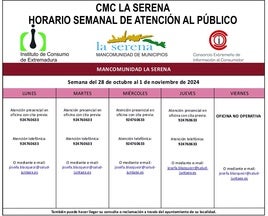 Horario semanal de Atención telefónica de CMC La Serena