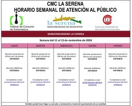 Horario semanal de Atención al público de CMC La Serena