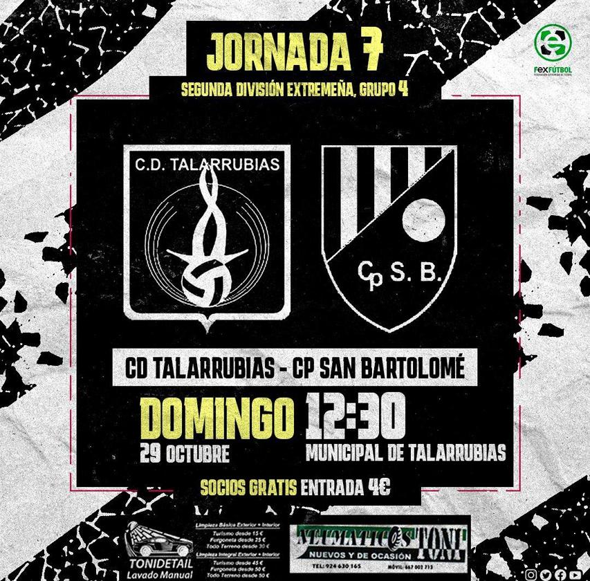 El CD Talarrubias recibe al CPVO San Bartolomé para la séptima jornada de liga