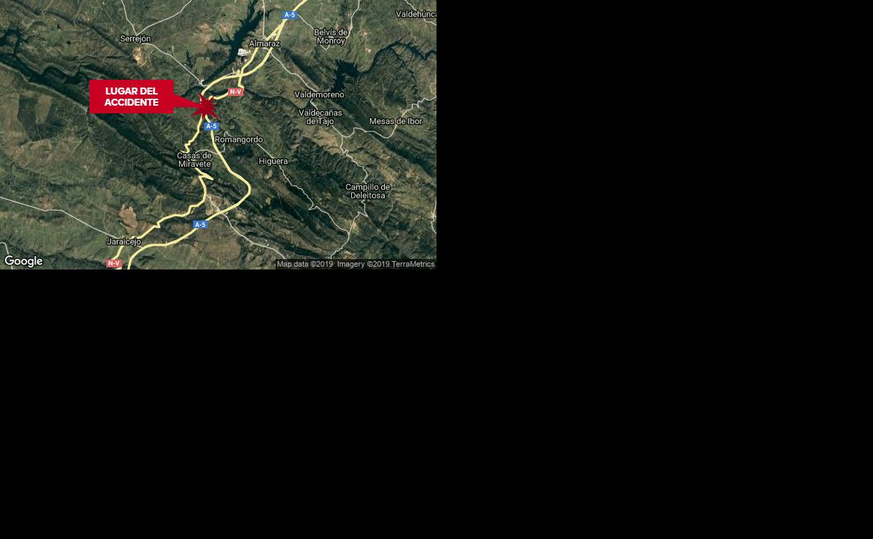 Cinco heridos, dos de ellos menores, en una salida de vía en la A-5 a la altura de Almaraz