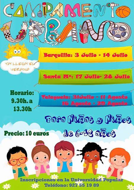 Abierto el plazo de inscripción para los campamentos urbanos de Talayuela, Barquilla y Santa María