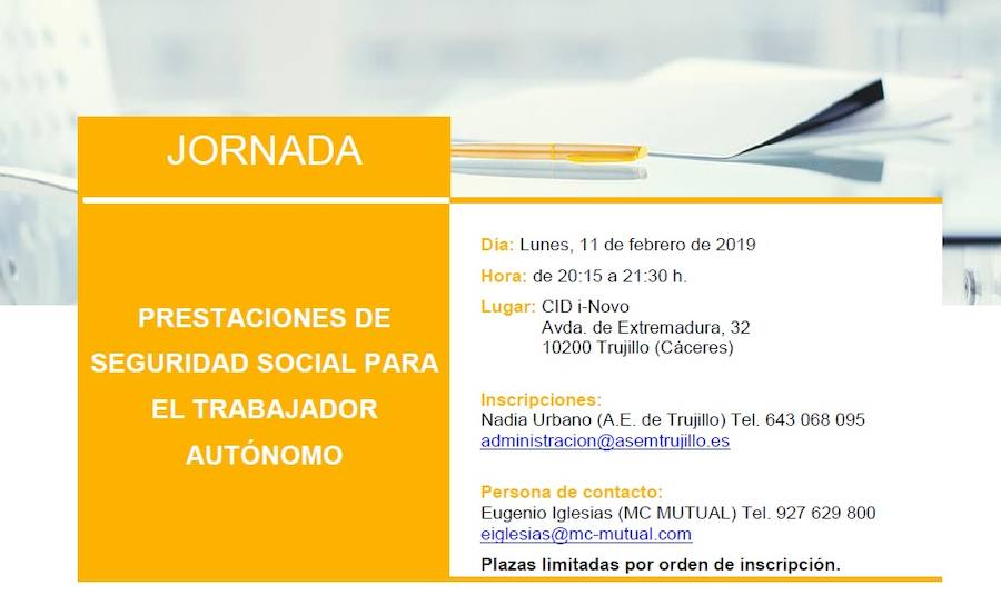 Jornada sobre 'prestaciones de seguridad social para el trabajador autónomo' para el 11 de febrero