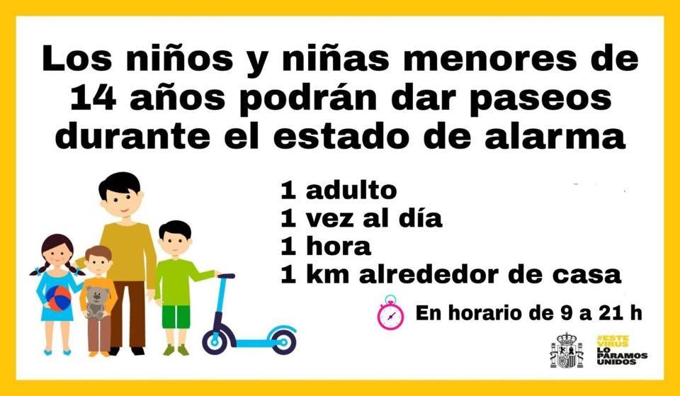 Los niños y niñas, a partir de hoy, podrán dar paseos durante el estado de alarma