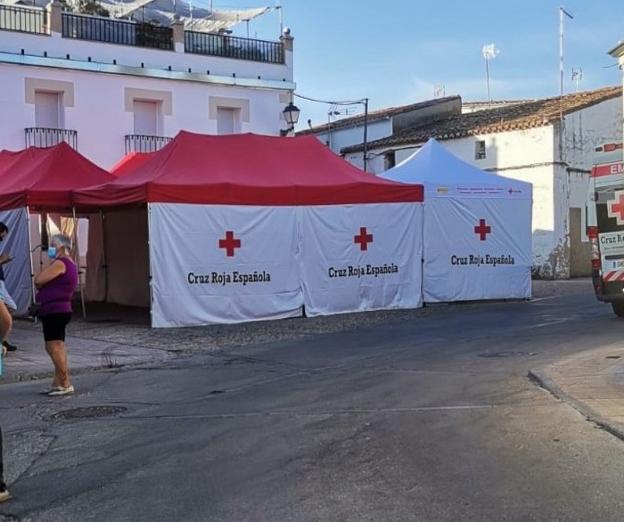 La plaza de Belén con la instalación para hacer las pruebas PCR 
