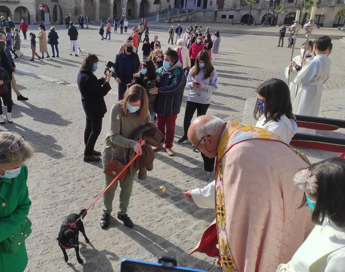 Participantes en la bendición de los animales en la plaza Mayor
