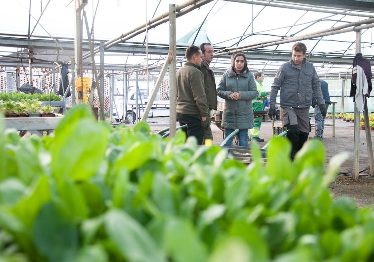 La diputada en el reparto de las plantas