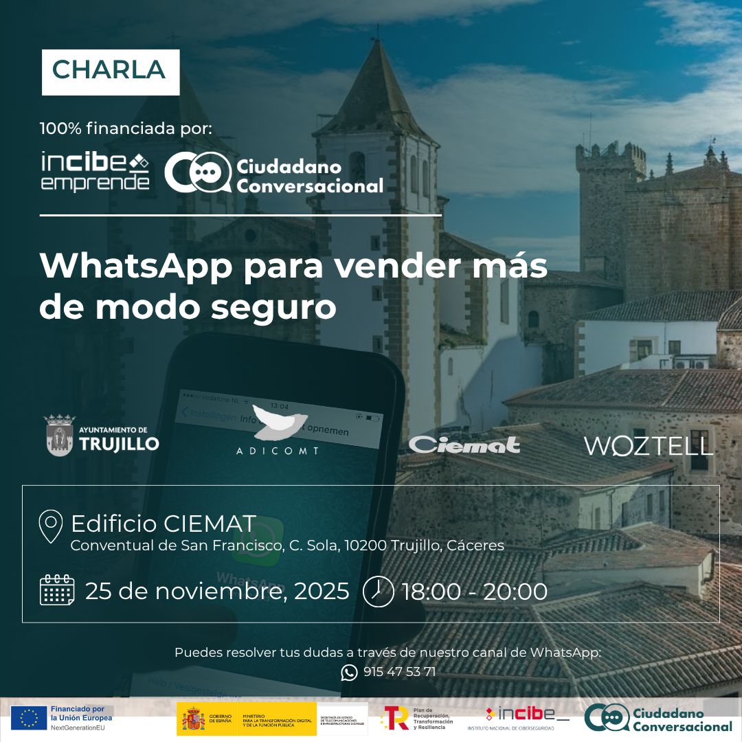 Charla sobre 'WhatsApp para vender más de modo seguro' el 25 de noviembre